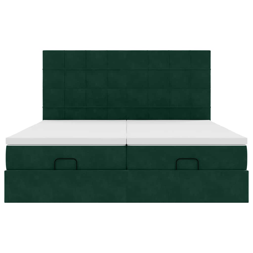 Ottoman-Bett mit Matratzen & LEDs Dunkelgrün 180x200 cm Samt