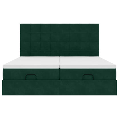 Ottoman-Bett mit Matratzen & LEDs Dunkelgrün 180x200 cm Samt