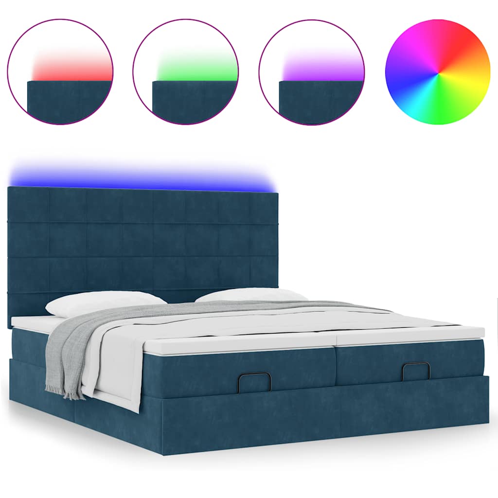 vidaXL Ottoman-Bett mit Matratzen & LEDs Dunkelblau 180x200 cm Samt