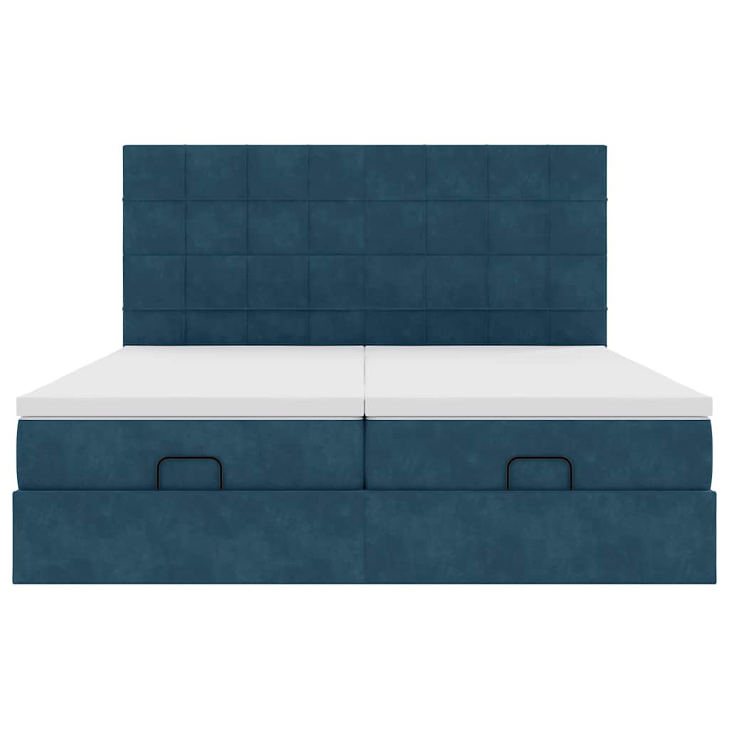 vidaXL Ottoman-Bett mit Matratzen & LEDs Dunkelblau 180x200 cm Samt