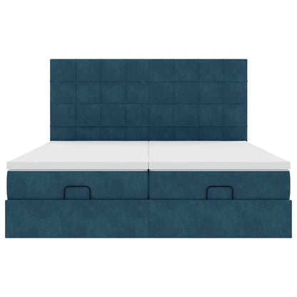 vidaXL Ottoman-Bett mit Matratzen & LEDs Dunkelblau 180x200 cm Samt