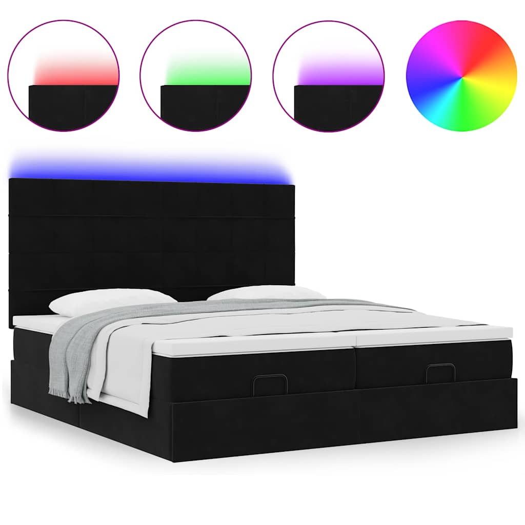vidaXL Ottoman-Bett mit Matratzen & LEDs Schwarz 200x200 cm Samt