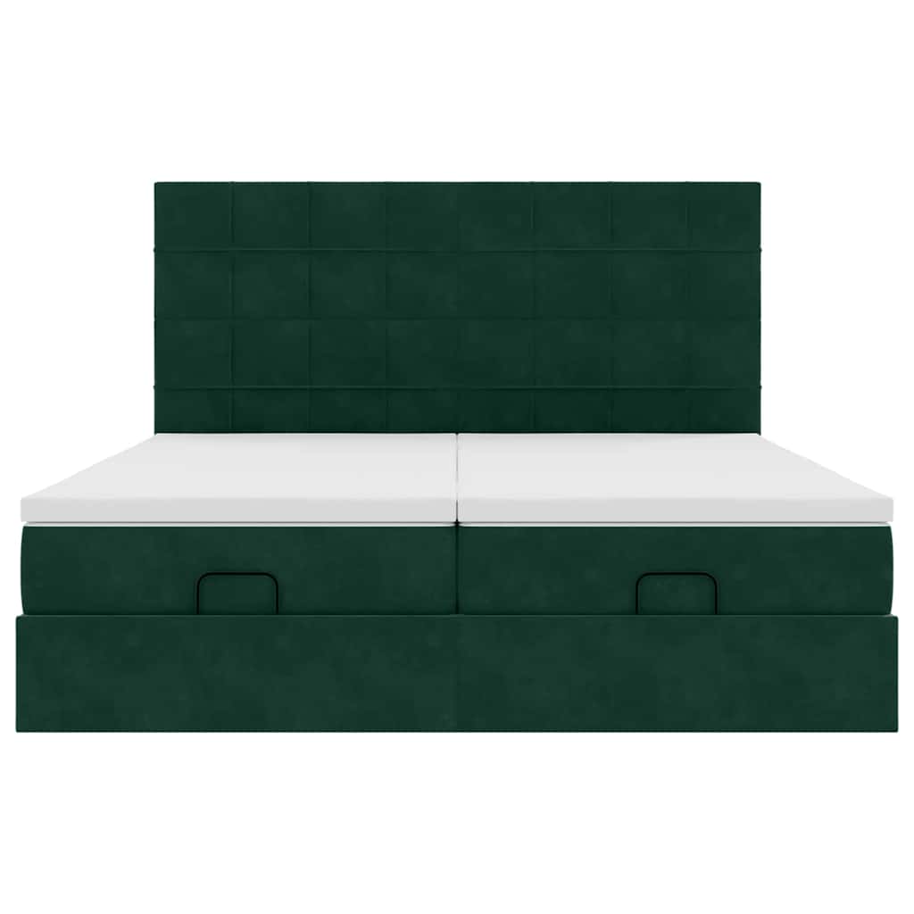 vidaXL Ottoman-Bett mit Matratzen & LEDs Dunkelgrün 200x200 cm Samt