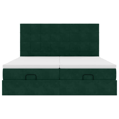 vidaXL Ottoman-Bett mit Matratzen & LEDs Dunkelgrün 200x200 cm Samt