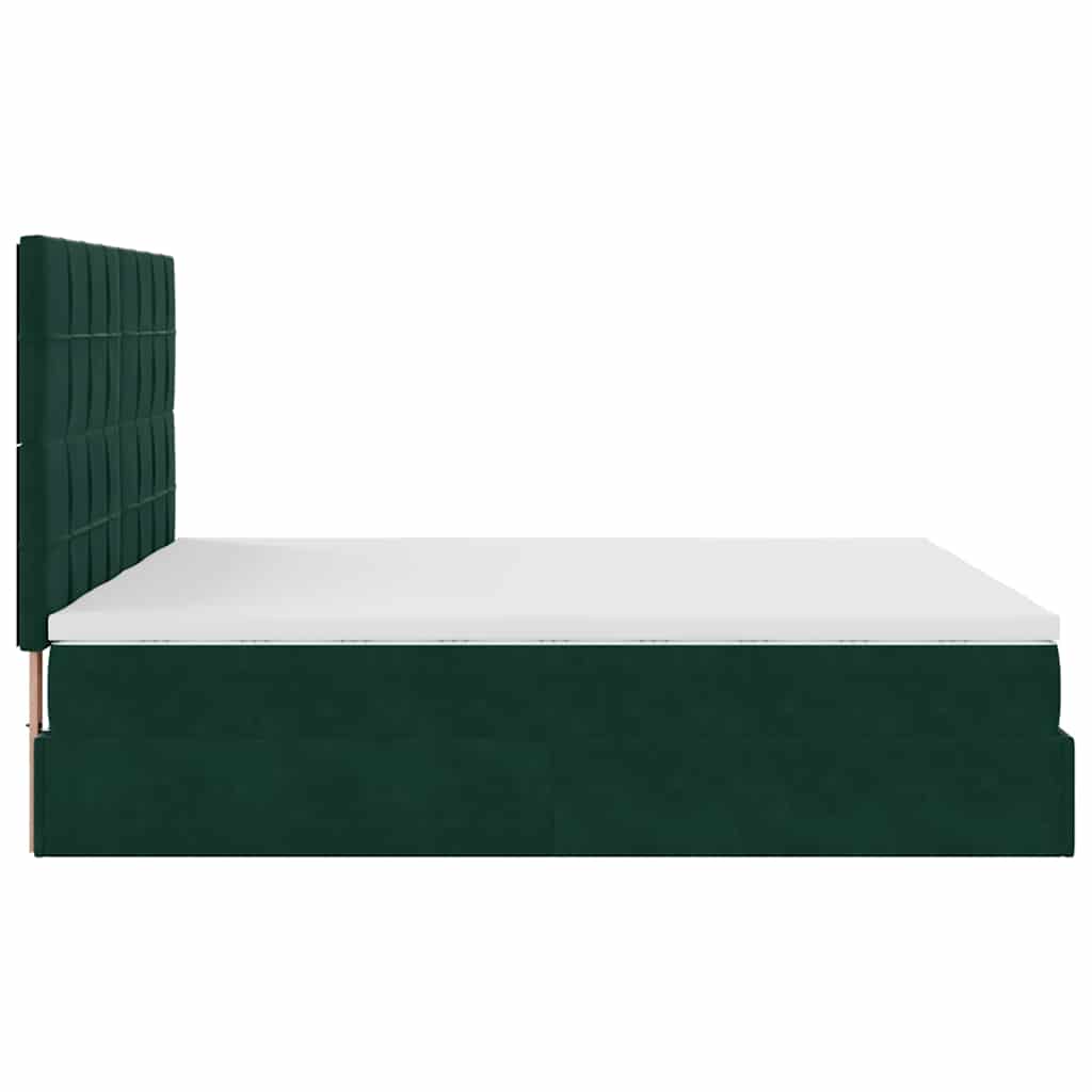 vidaXL Ottoman-Bett mit Matratzen & LEDs Dunkelgrün 200x200 cm Samt