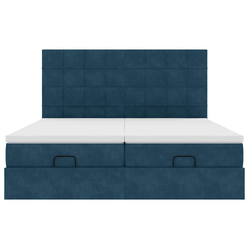 vidaXL Ottoman-Bett mit Matratzen & LED Dunkelblau 200x200 cm Samt