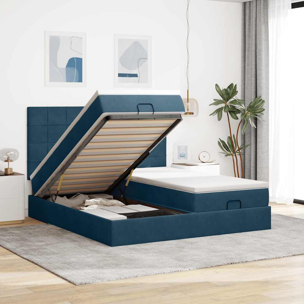 vidaXL Ottoman-Bett mit Matratzen & LED Dunkelblau 200x200 cm Samt
