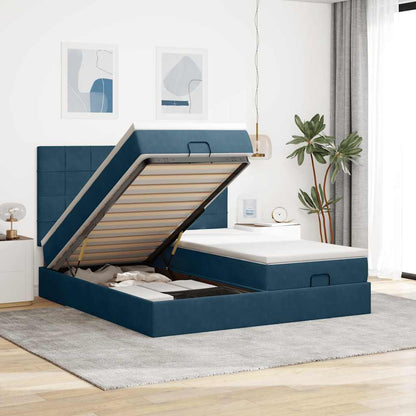 vidaXL Ottoman-Bett mit Matratzen & LED Dunkelblau 200x200 cm Samt