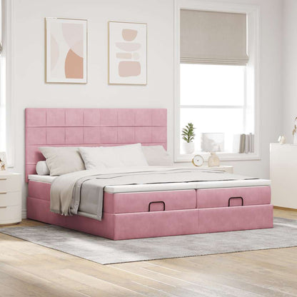 vidaXL Ottoman-Bett mit Matratzen & LEDs Rosa 200x200 cm Samt