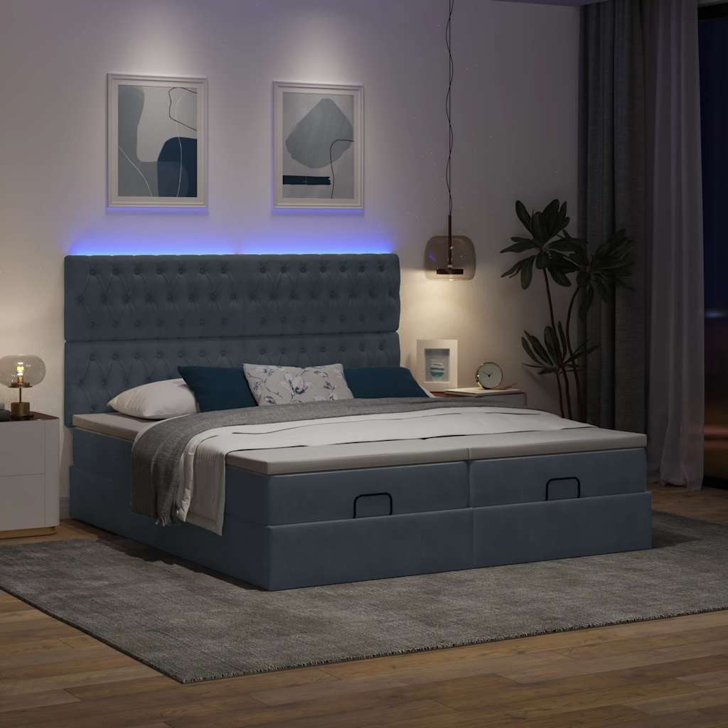 vidaXL Ottoman-Bett mit Matratzen & LEDs Dunkelgrau 160x200 cm Samt