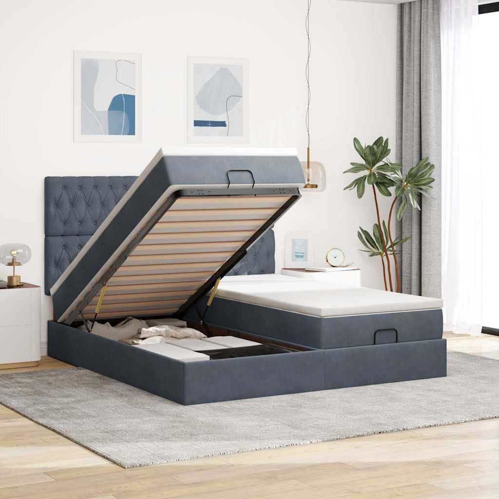 vidaXL Ottoman-Bett mit Matratzen & LEDs Dunkelgrau 160x200 cm Samt