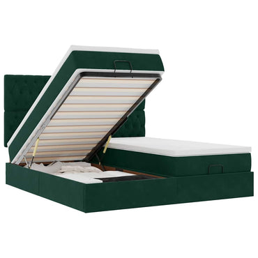 vidaXL Lit ottoman avec matelas et LED vert foncé 160x200 cm Velours