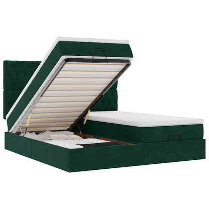 vidaXL Lit ottoman avec matelas et LED vert foncé 160x200 cm Velours