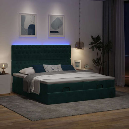vidaXL Lit ottoman avec matelas et LED vert foncé 160x200 cm Velours