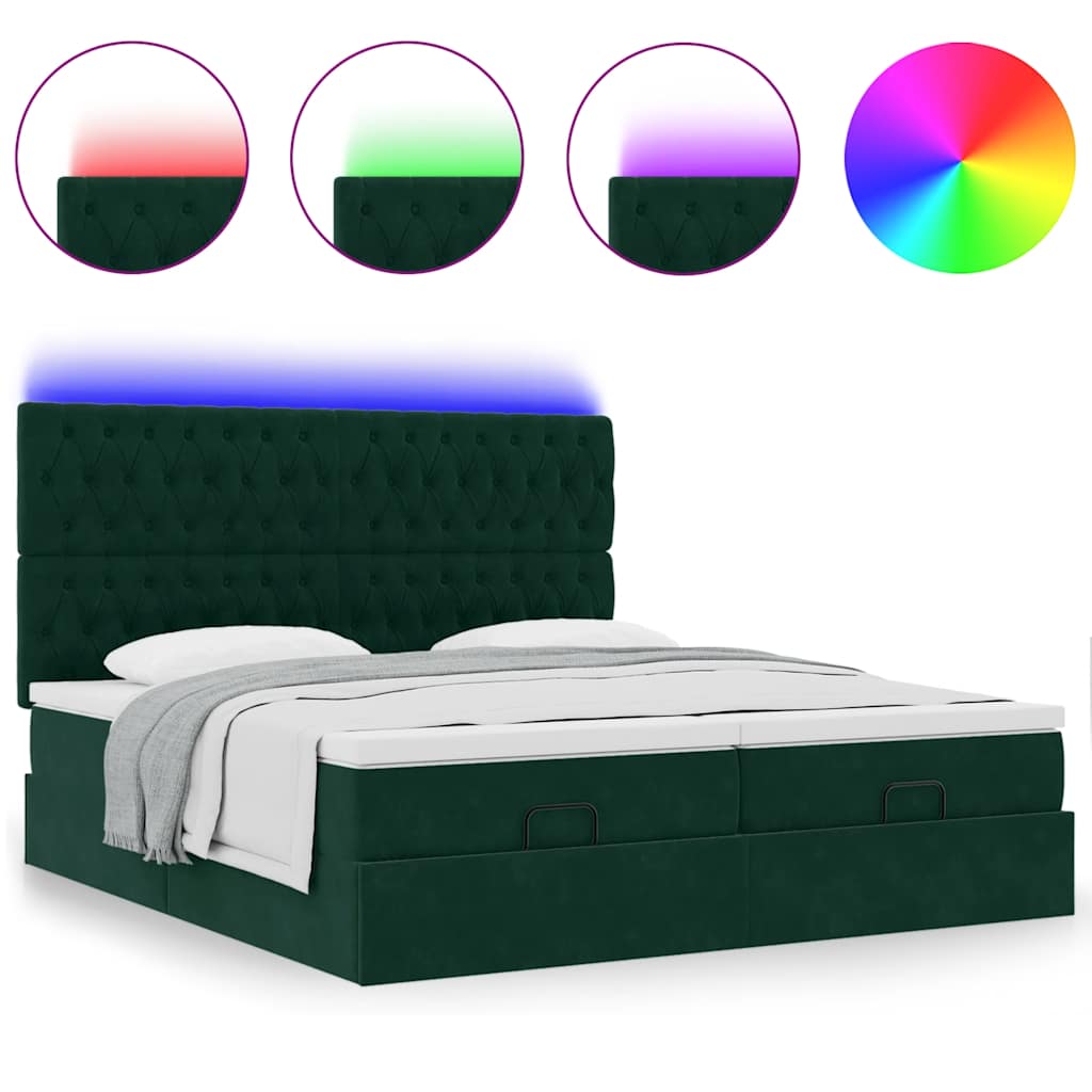 vidaXL Lit ottoman avec matelas et LED vert foncé 160x200 cm Velours