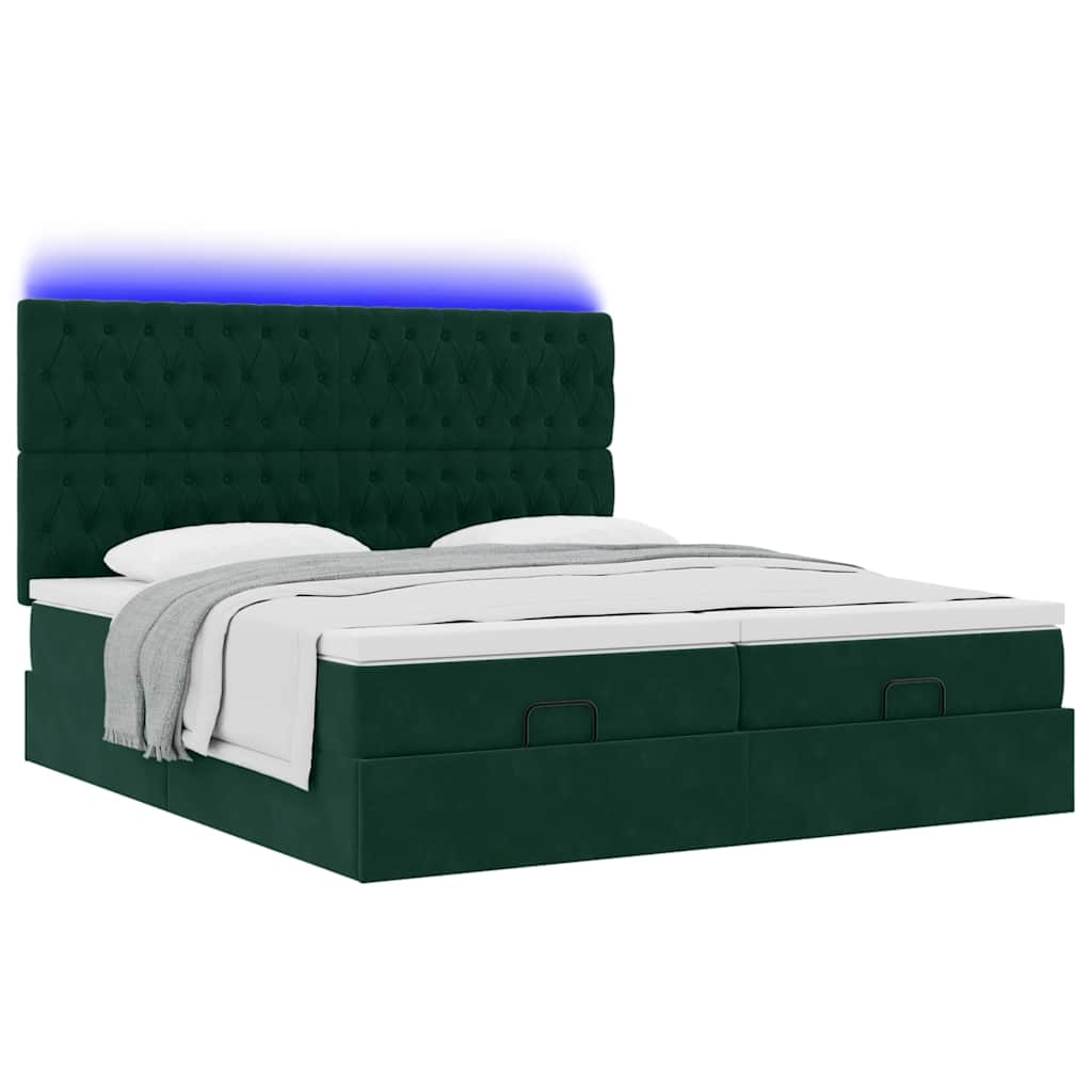vidaXL Lit ottoman avec matelas et LED vert foncé 160x200 cm Velours