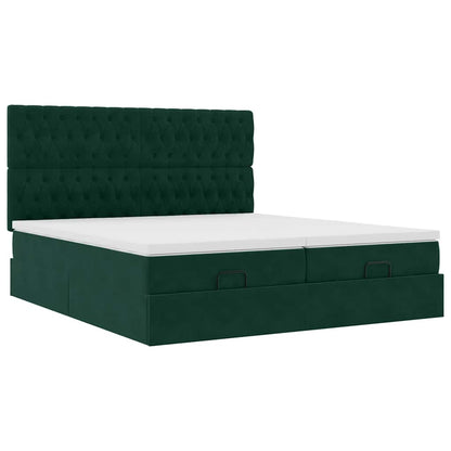 vidaXL Lit ottoman avec matelas et LED vert foncé 160x200 cm Velours