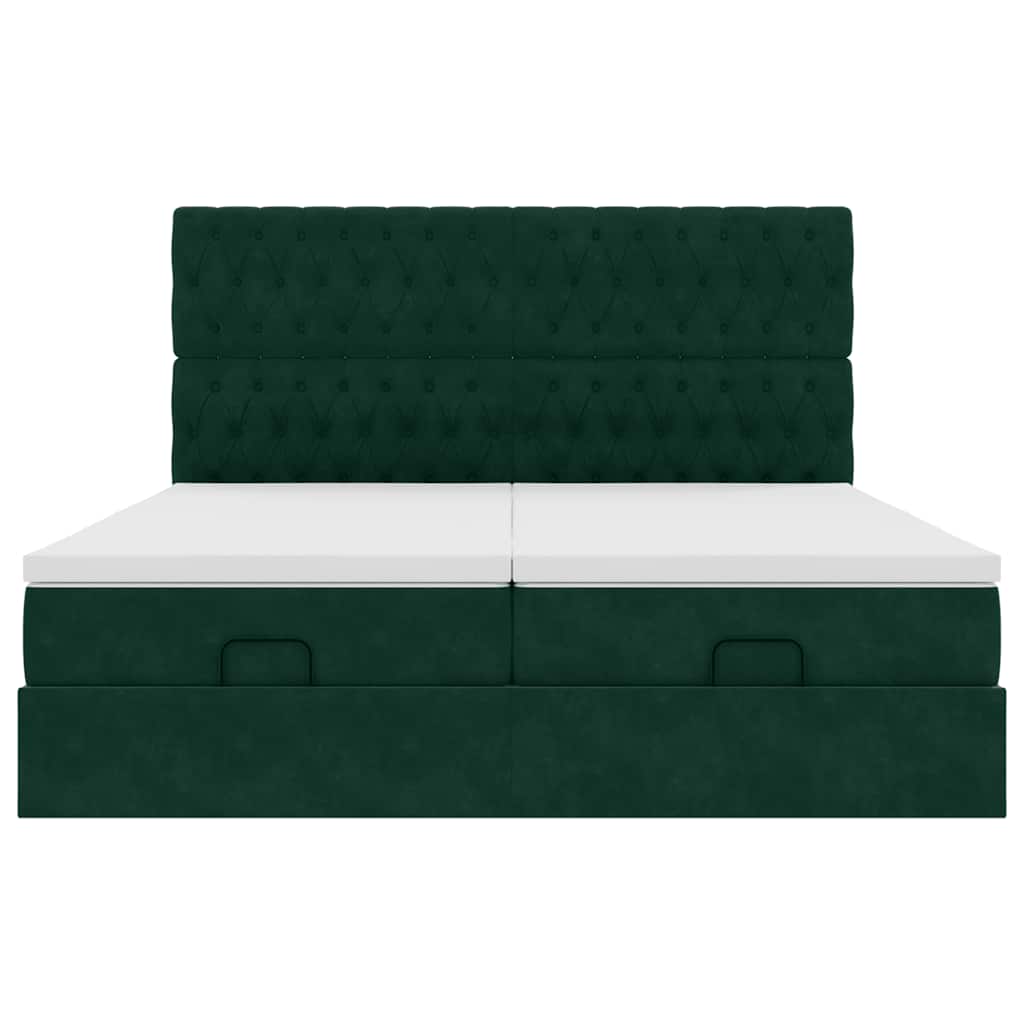vidaXL Lit ottoman avec matelas et LED vert foncé 160x200 cm Velours