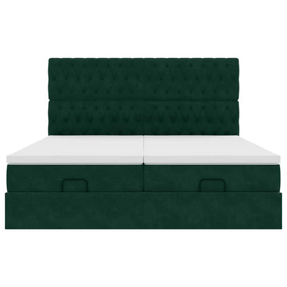 vidaXL Lit ottoman avec matelas et LED vert foncé 160x200 cm Velours