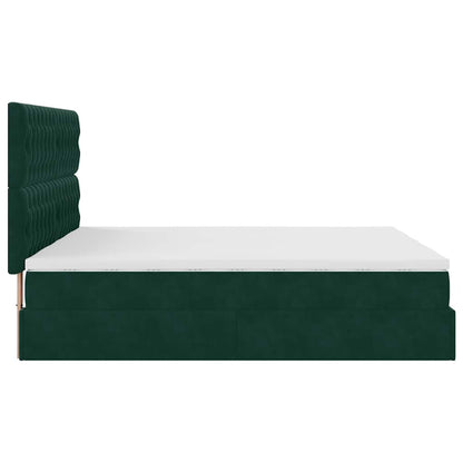 vidaXL Lit ottoman avec matelas et LED vert foncé 160x200 cm Velours