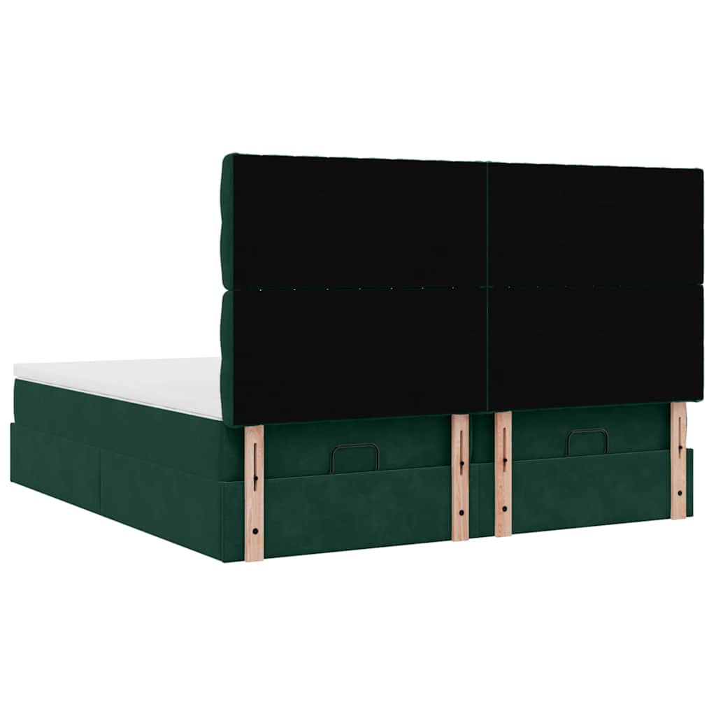 vidaXL Lit ottoman avec matelas et LED vert foncé 160x200 cm Velours