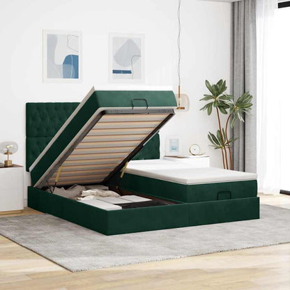 vidaXL Lit ottoman avec matelas et LED vert foncé 160x200 cm Velours