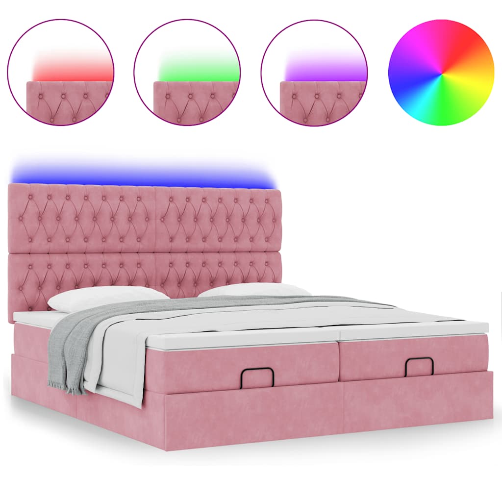 vidaXL Ottoman-Bett mit Matratzen & LEDs Rosa 160x200 cm Samt
