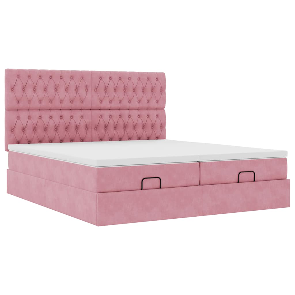vidaXL Ottoman-Bett mit Matratzen & LEDs Rosa 160x200 cm Samt