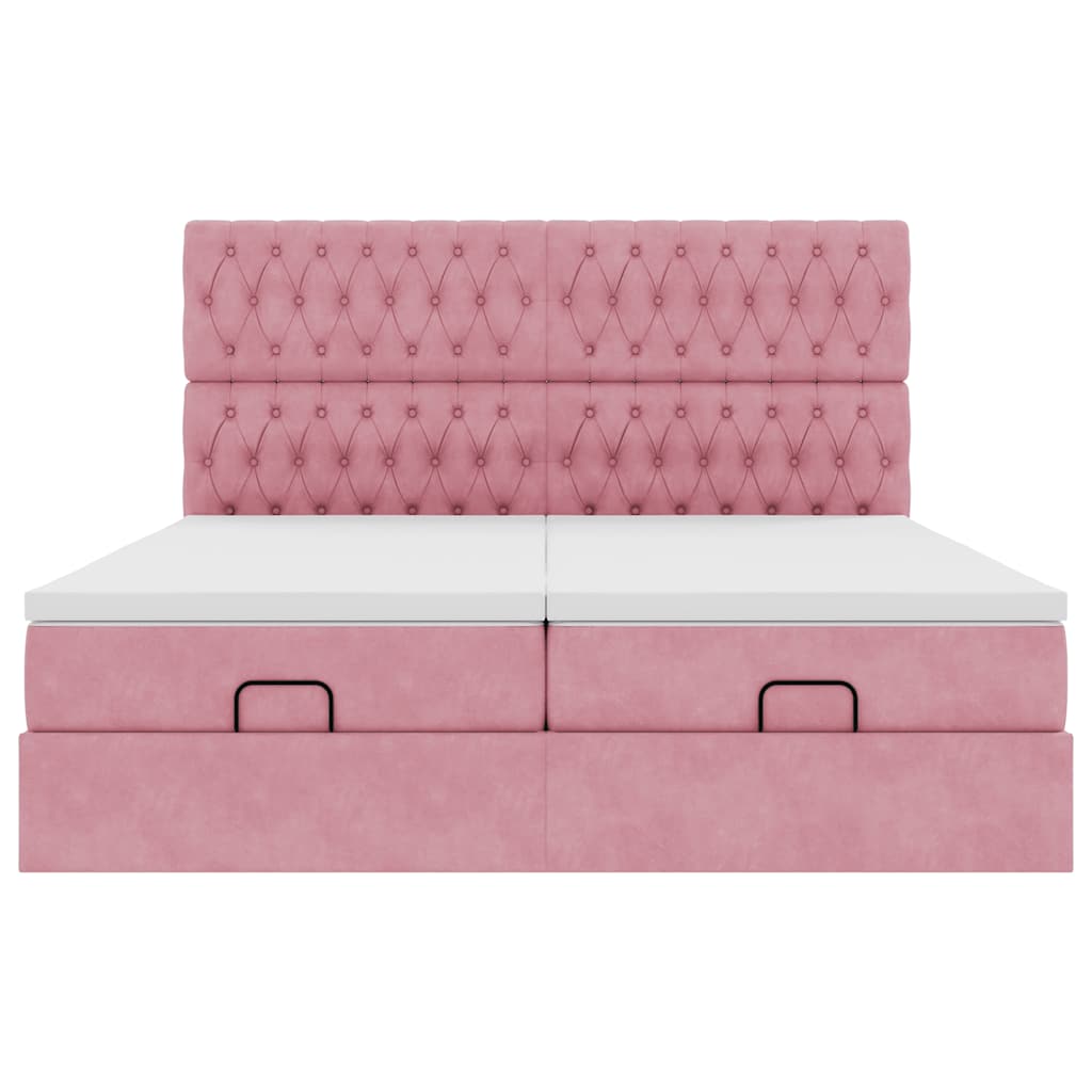 vidaXL Ottoman-Bett mit Matratzen & LEDs Rosa 160x200 cm Samt