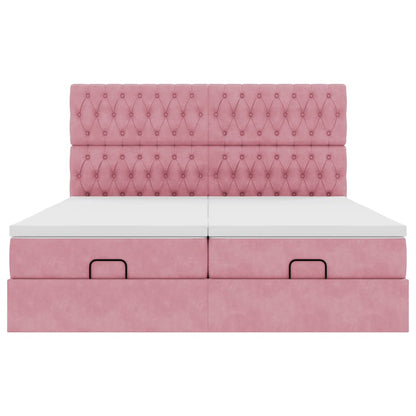 vidaXL Ottoman-Bett mit Matratzen & LEDs Rosa 160x200 cm Samt