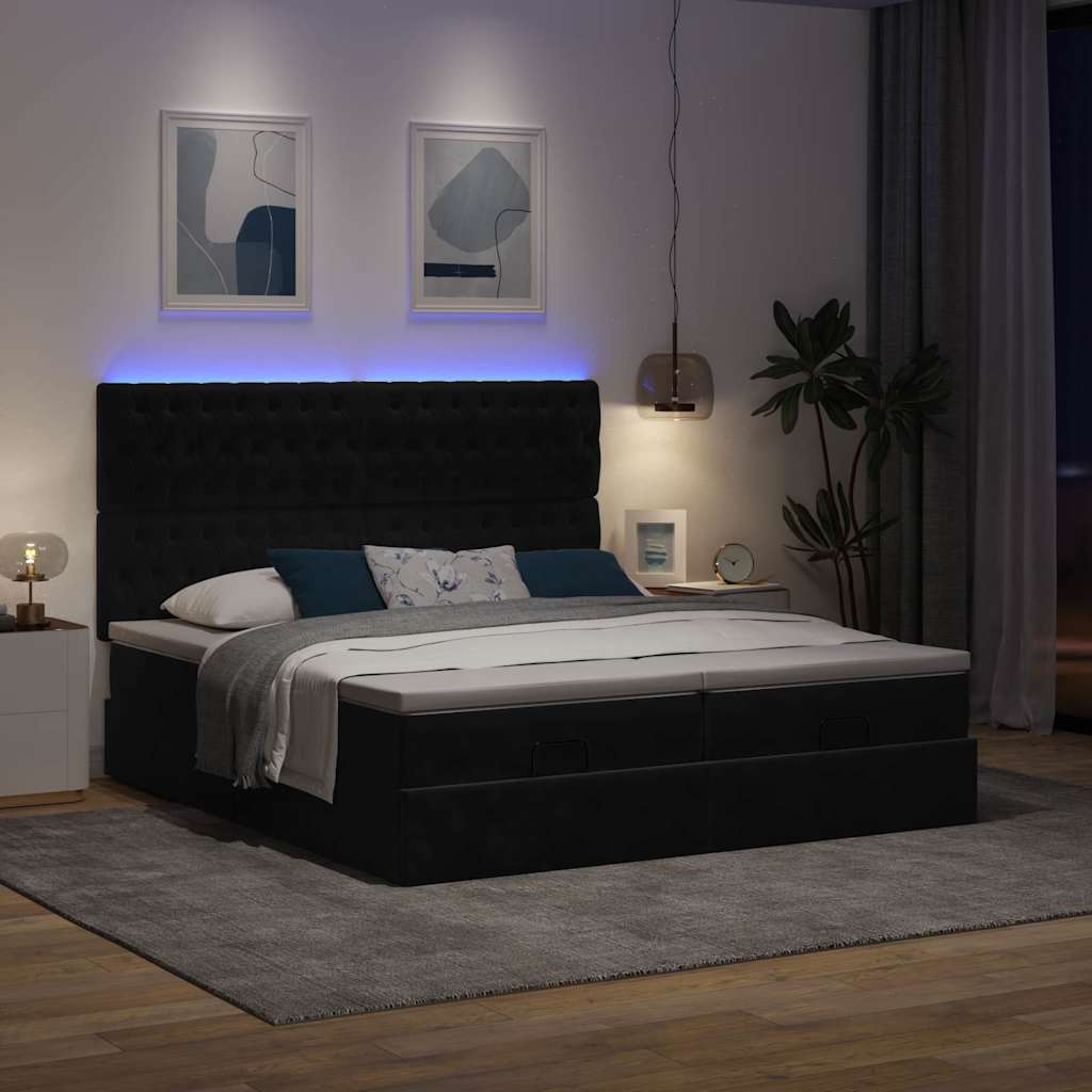 Ottoman-Bett mit Matratzen & LEDs Schwarz 180x200 cm Samt