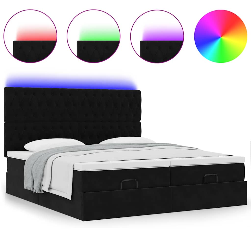 Ottoman-Bett mit Matratzen & LEDs Schwarz 180x200 cm Samt