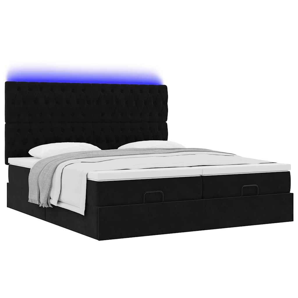 Ottoman-Bett mit Matratzen & LEDs Schwarz 180x200 cm Samt