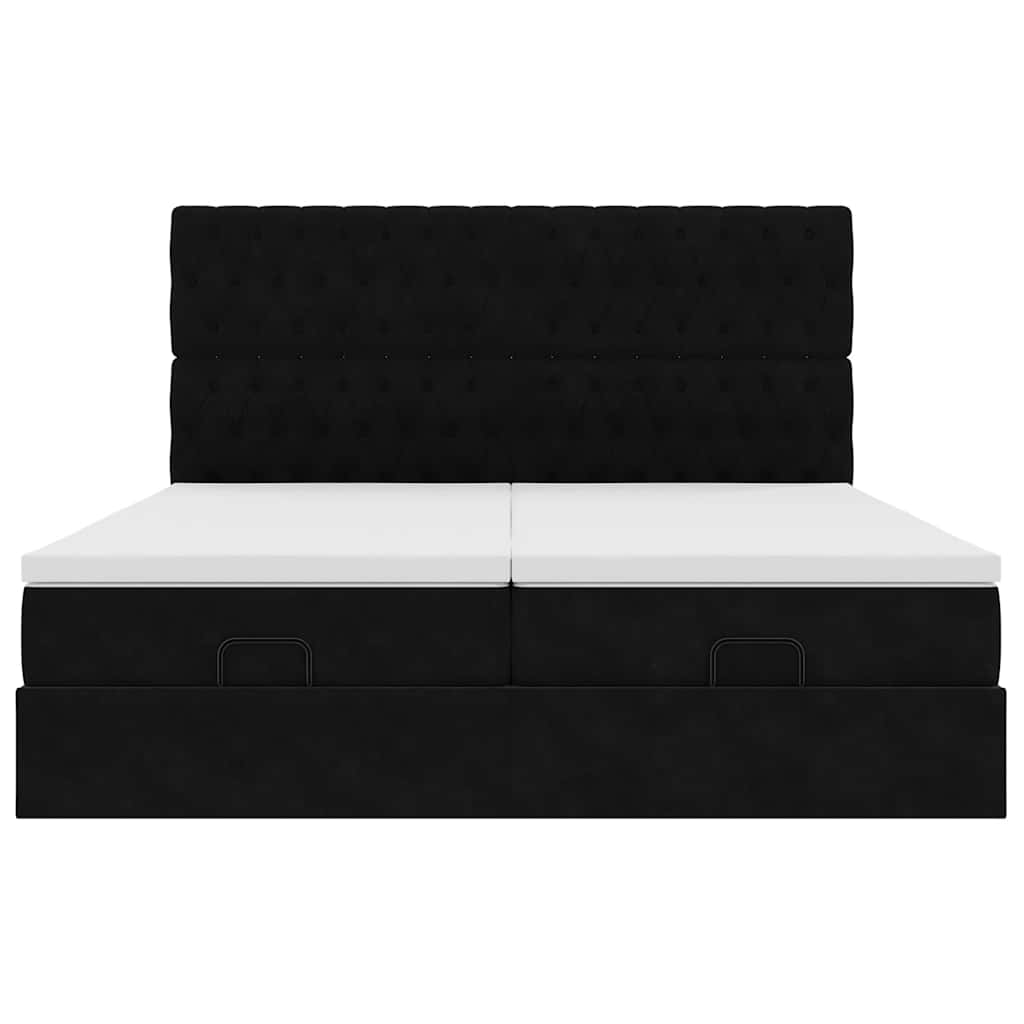 Ottoman-Bett mit Matratzen & LEDs Schwarz 180x200 cm Samt