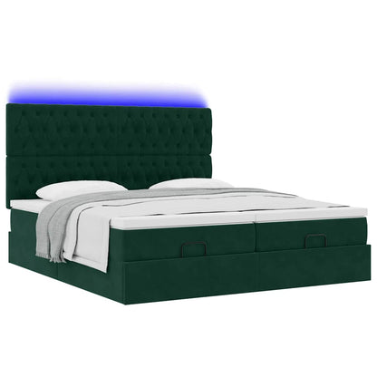 vidaXL Lit ottoman avec matelas et LED Vert foncé 180x200 cm Velours