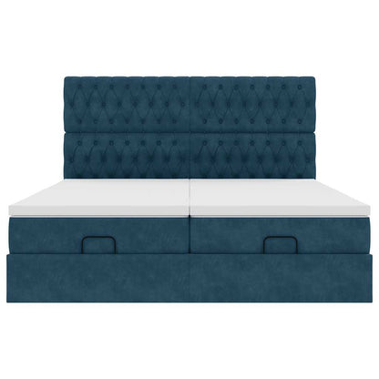 vidaXL Ottoman-Bett mit Matratzen & LEDs Dunkelblau 180x200 cm Samt