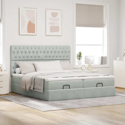 vidaXL Ottoman-Bett mit Matratzen & LEDs Hellgrau 200x200 cm Samt