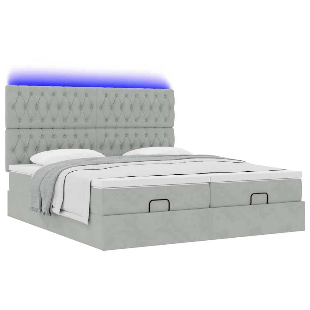 vidaXL Ottoman-Bett mit Matratzen & LEDs Hellgrau 200x200 cm Samt