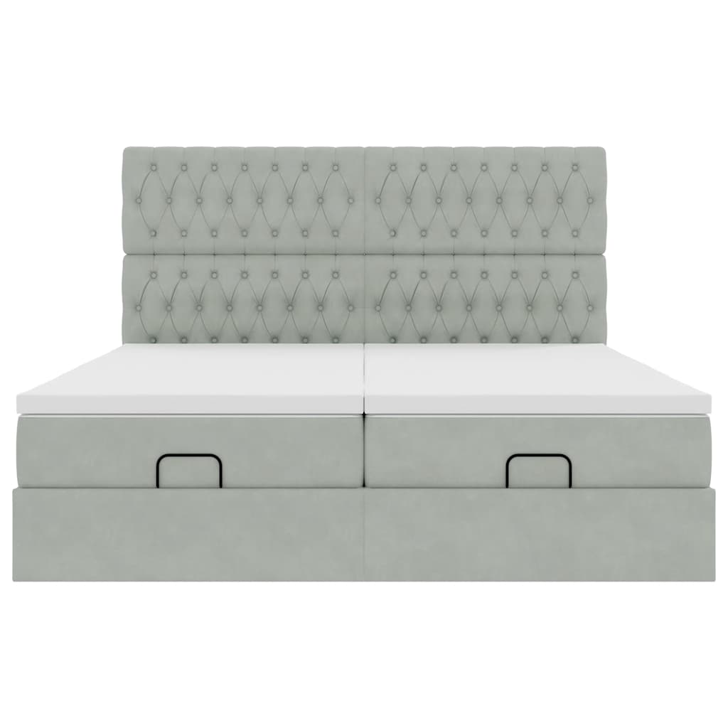 vidaXL Ottoman-Bett mit Matratzen & LEDs Hellgrau 200x200 cm Samt