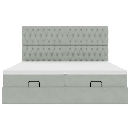 vidaXL Ottoman-Bett mit Matratzen & LEDs Hellgrau 200x200 cm Samt