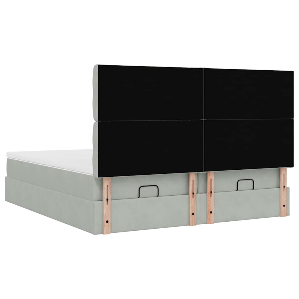 vidaXL Ottoman-Bett mit Matratzen & LEDs Hellgrau 200x200 cm Samt