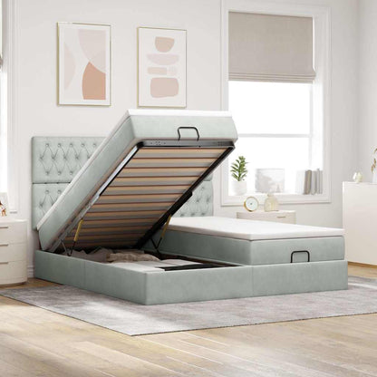 vidaXL Ottoman-Bett mit Matratzen & LEDs Hellgrau 200x200 cm Samt