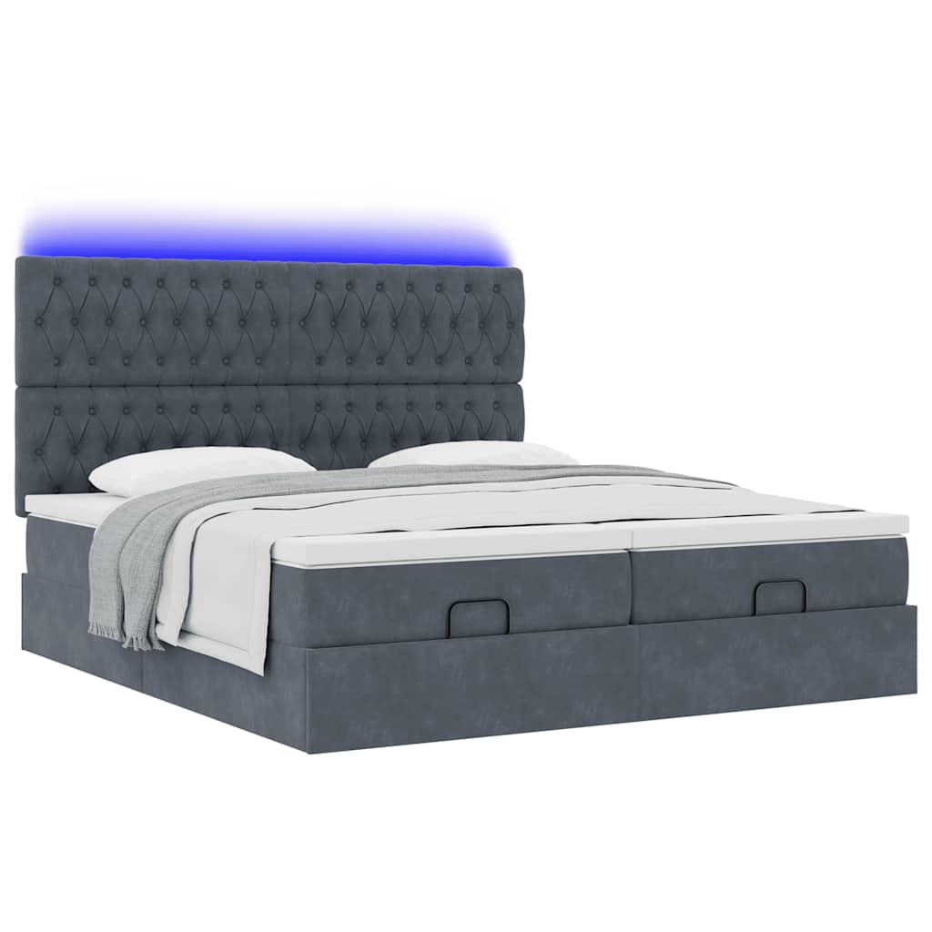 Ottoman-Bett mit Matratzen & LEDs Dunkelgrau 200x200 cm Samt