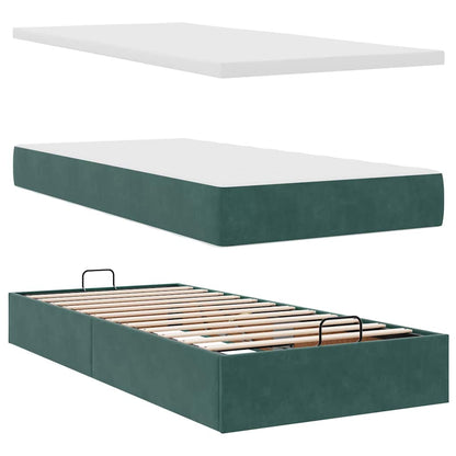 vidaXL Ottoman-Bett mit Matratzen & LEDs Dunkelgrün 200x200 cm Samt