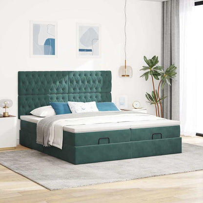 vidaXL Ottoman-Bett mit Matratzen & LEDs Dunkelgrün 200x200 cm Samt