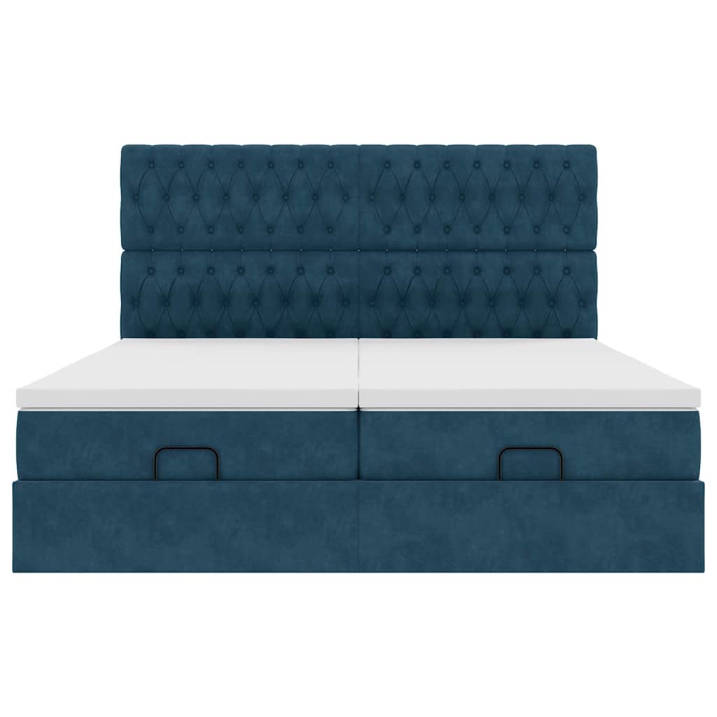 vidaXL Ottoman-Bett mit Matratzen & LED Dunkelblau 200x200 cm Samt