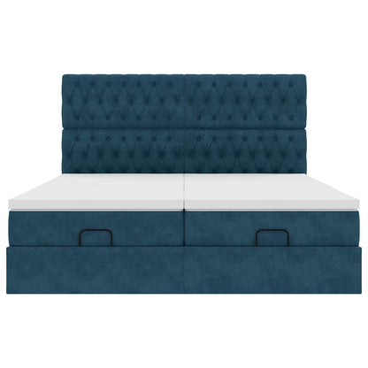vidaXL Ottoman-Bett mit Matratzen & LED Dunkelblau 200x200 cm Samt