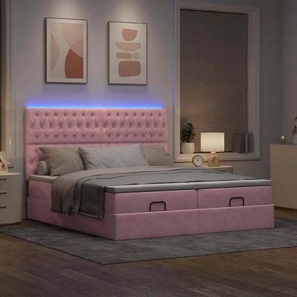 vidaXL Ottoman-Bett mit Matratzen & LEDs Rosa 200x200 cm Samt