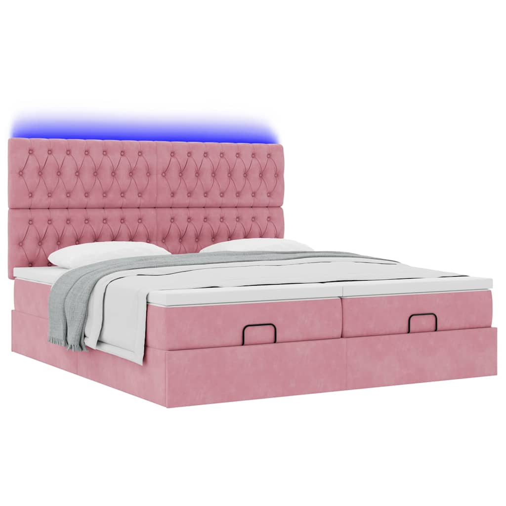 vidaXL Ottoman-Bett mit Matratzen & LEDs Rosa 200x200 cm Samt