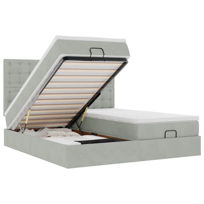 Ottoman-Bett mit Matratzen & LEDs Hellgrau 160x200 cm Samt
